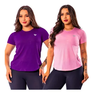 Kit 2 Blusa Feminina Dry Fit Camiseta Longline Academia Kit 2 Blusa Feminina Dry Fit Camiseta Longline Academia