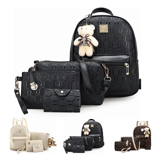 Bolsas De Mujer Moda Dama Mochila Cosmetiquera Correa 4 Set