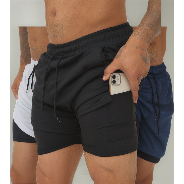 Kit 3 Bermudas - 2 Em 1 Short Duplo Esportivo Academia Run Kit 3 Bermudas - 2 Em 1 Short Duplo Esportivo Academia Run