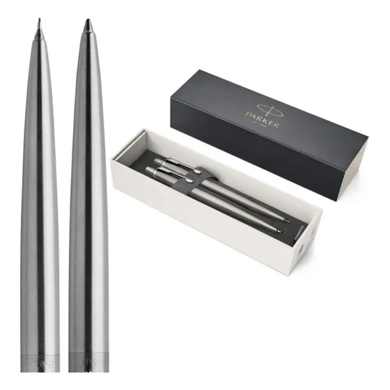 Set Parker Pack Boligrafo Y Portaminas Jotter Acero Plateado Azul