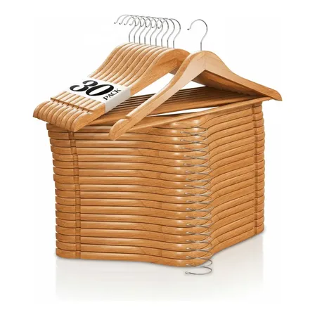 Cabides De Madeira Marfim Adulto Roupa Calça Kit 30 Peças Verniz