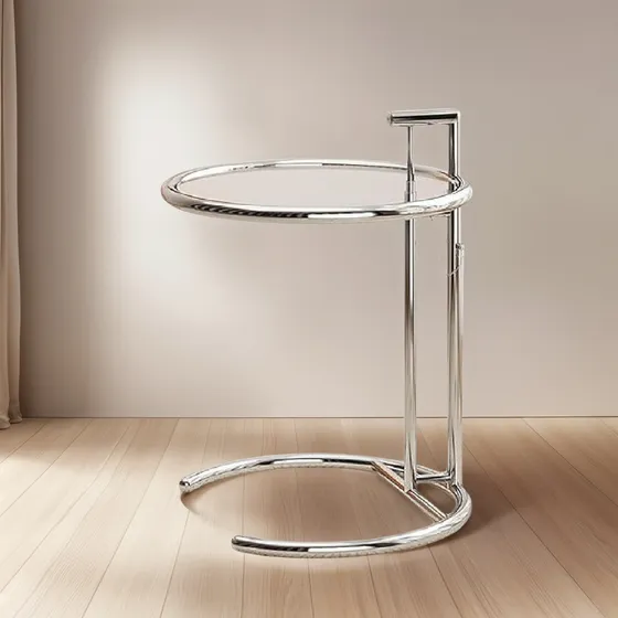 Mesa Ratona Living Arrime Bandeja Cafe Acero Cromado Vidrio