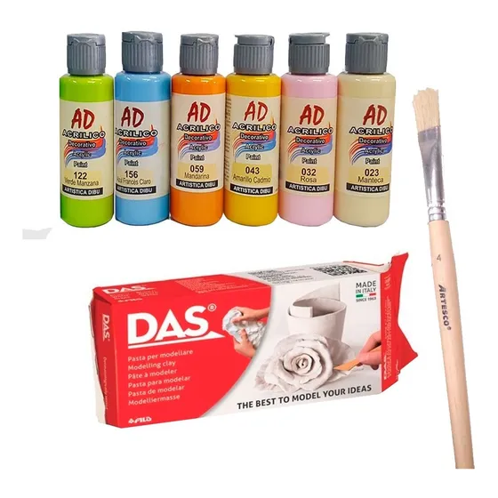 Masa Ceramica Fria Das 500grs Con Set Pintura Acrilica Ad X6