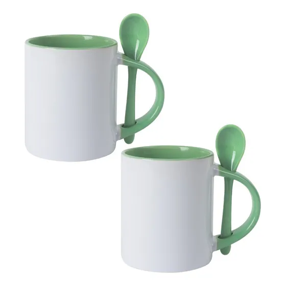02 Canecas P/ Sublimação Colher E Int.verde Médio 325ml