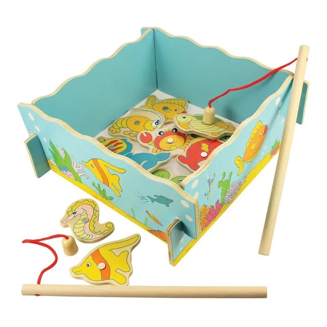 Juego De Pescar Varillas Magnéticas Pecera Madera Niños 3a+