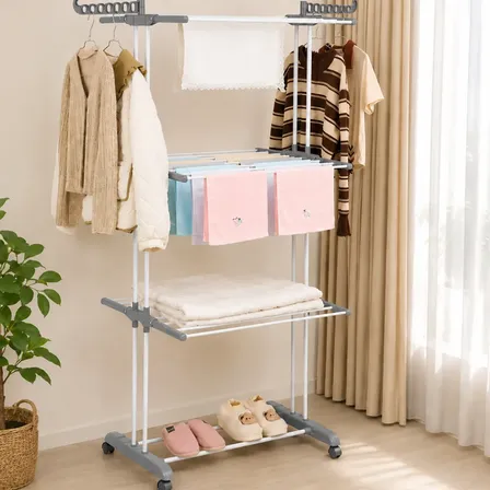 Varal Vertical De Chão 3 Andares Dobrável 170cm Tubo De Aço Cinza