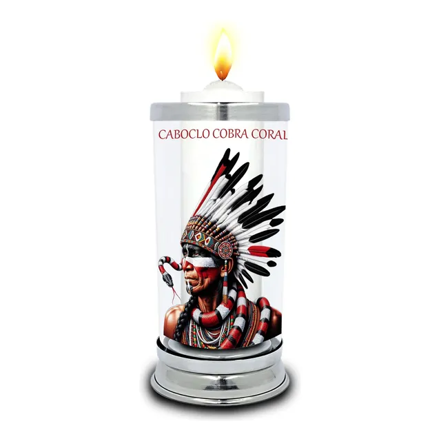 Protetor De Velas 7 Dias Caboclo Cobra Coral Umbanda Vidro 