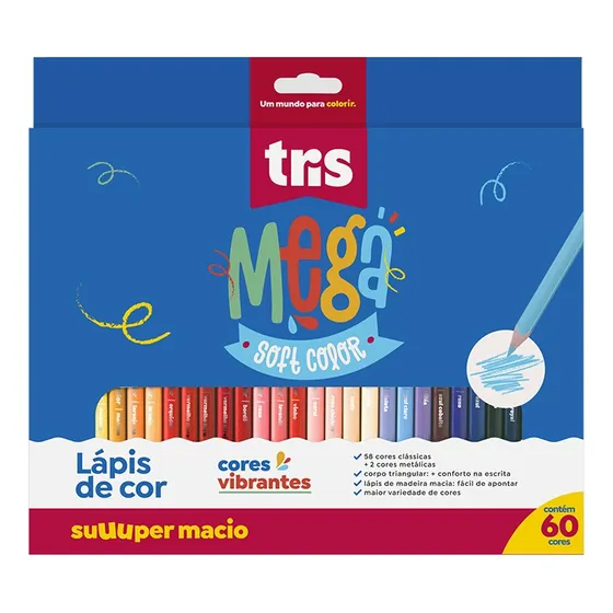 Lapis De Cor Tris Mega Soft Color 60 Cores