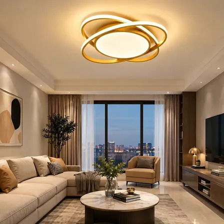 Luminária De Teto, Plafon Led Sobrepor Dourado 60w Bivolt 53cm Alumínio Design Moderno Anéis Redondos Para Sala De Estar Quarto Escritório Sala De Jantar Decoração Luxo, Tieesa