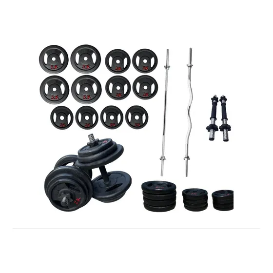 Set 40 Kilos Pesas+ Barra Recta O Z +mancuernas + 6 Seguros