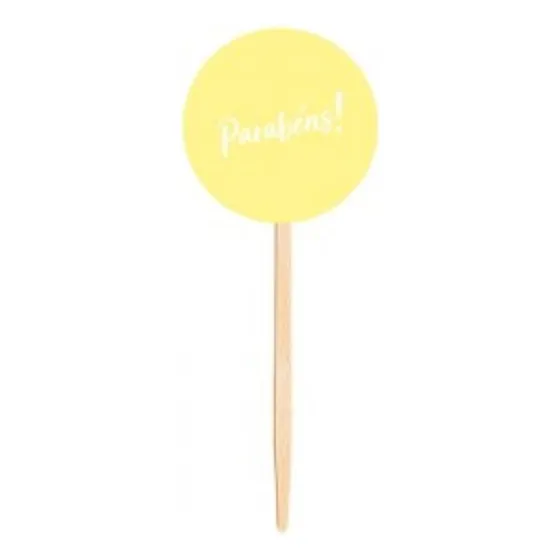 Pick Doces Topo Para Cupcake Parabens Amarelo Candy 10un