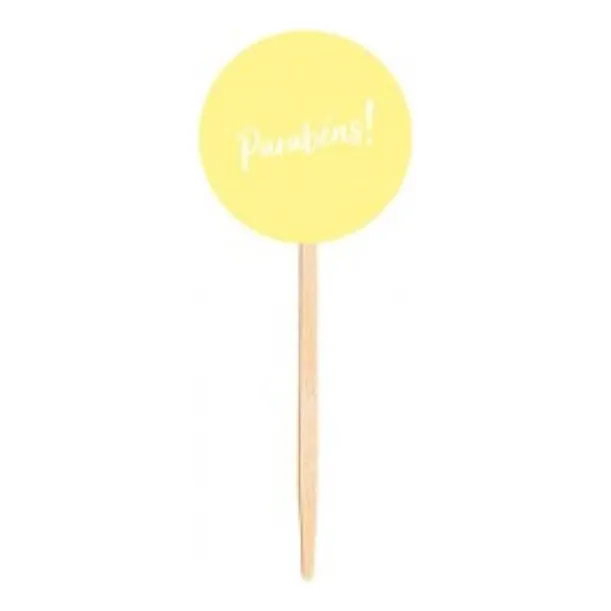 Pick Doces Topo Para Cupcake Parabens Amarelo Candy 10un