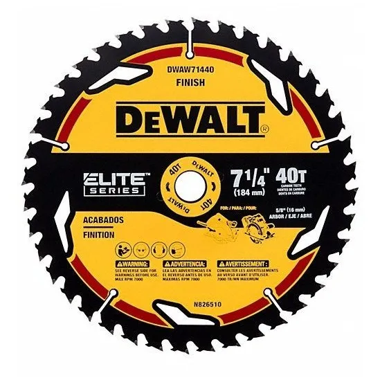 Hoja de sierra circular Dewalt Elite Series 40d de 7-1/4 pulgadas, color amarillo/negro