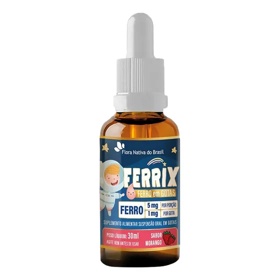 Ferro Em Gotas Ferrix Kids 30ml Flora Nativa Sabor Morango