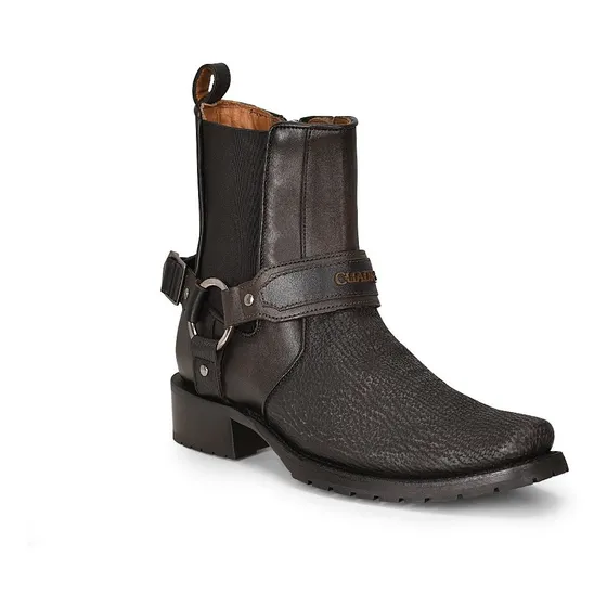 Botines Cuadra Caballero En Piel Genuina De Tiburón Gris