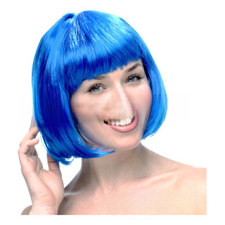 Azul Celeste Tamanho Livre Peruca Bob Colorida Com Franj Azul Celeste Tamanho Livre Peruca Bob Colorida Com Franj