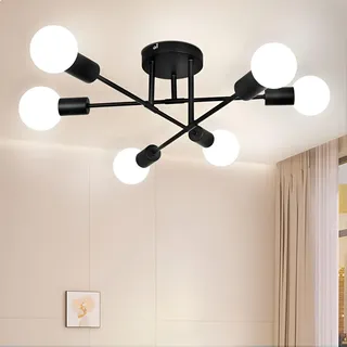 Lámpara De Techo Moderna Colgante De 6 Luces Para Sala Negra Negro
