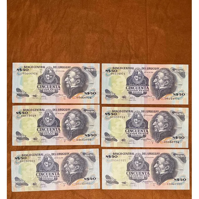 Billete Uruguay 50 Nuevos Pesos 1987, Lote D 6 Sin Circular