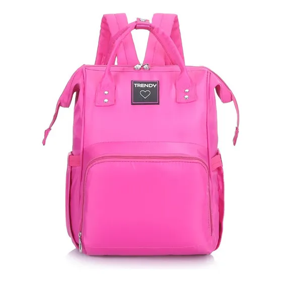 Mochila Maternal 17 PuLG. Trendy 16480 C/ Bolsillos Color Fucsia Diseño De La Tela Liso