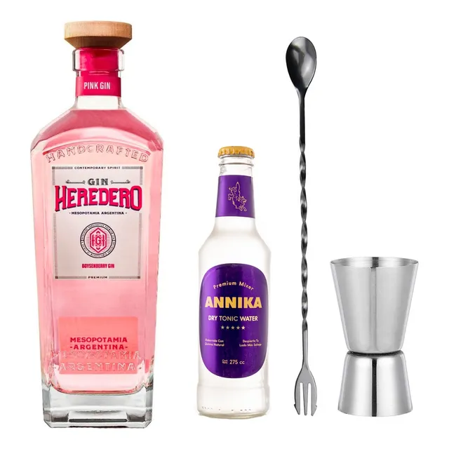 Kit Gin Tonic Heredero Pink + Tónica + Cuchara + Jigger
