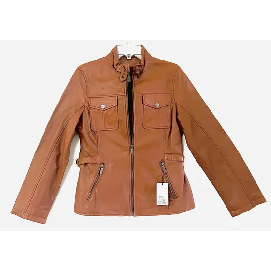 Chaqueta 100 % De Cuero Entallada Marca Mor Talla M/l Café