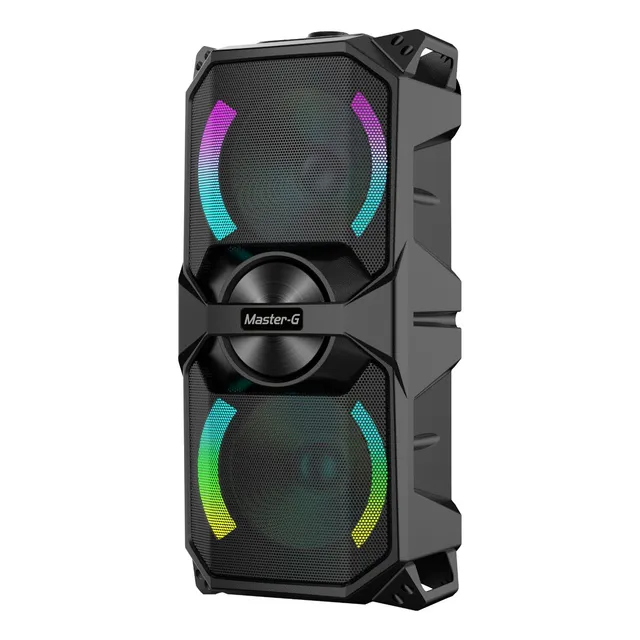 Parlante Karaoke Bluetooth V5.3 MGLUXOR 6,5 X2 Con Micrófono Batería Recargable Master-G Color Negro