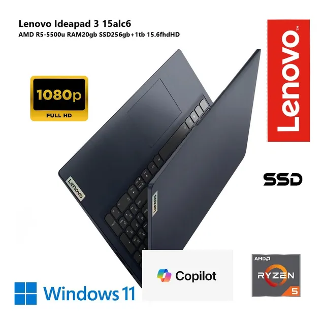 Lenovo Ideapad 3 15alc6 Amd R5-5500u 20gb 256gb+1tb 15.6fhd Azul