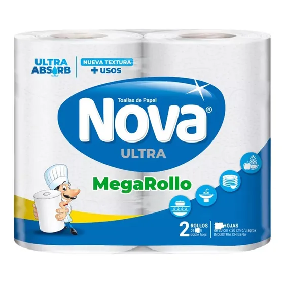 Toalla De Papel Nova Ultra Absorbente Mega Rollo 2
