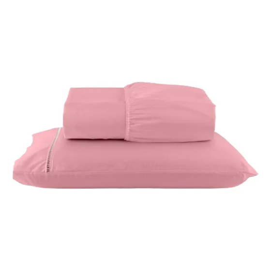 Lençol Solteiro Com Fronha Ponto Palito Texfine Macio C/ Elastico 2 Peças Rose