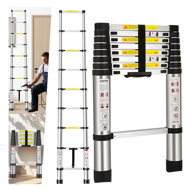 2.6m Escalera Telescópica Aluminio Retráctil Plegable 150kg