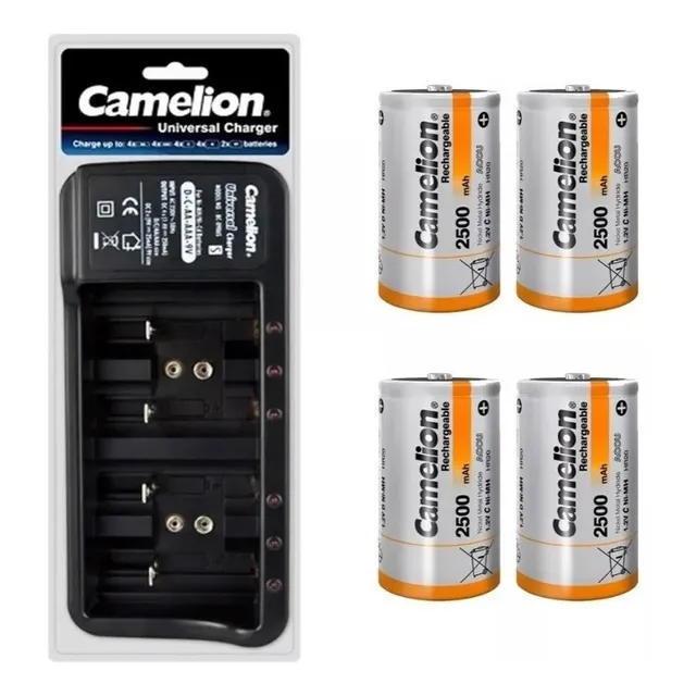 Cargador + 4 Pilas D Camelion Recargable De 2500mah