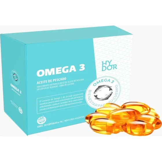Omega 3 Aceite De Pescado | Hydor | Sin Tacc 30 Capsulas 1g Sabor Sin Sabor