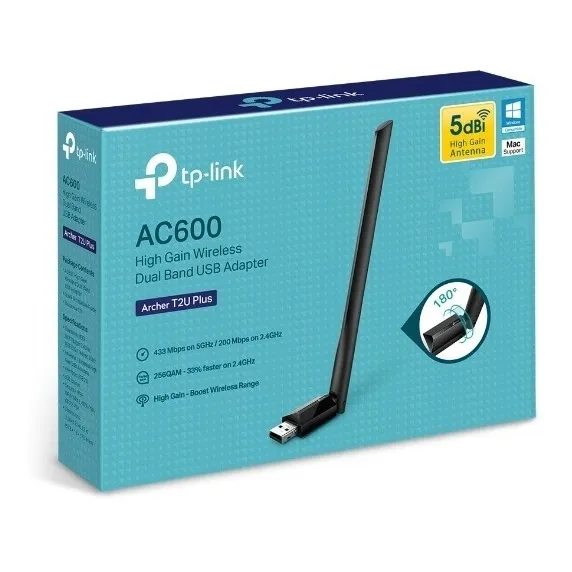 Adaptador Wireless Ac600 Archer T2u Plus Con Antena De 5dbi