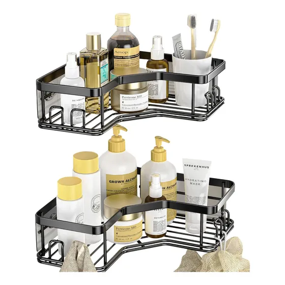 Set X2 Estantes Esquinero Organizador Baño Ducha Y Adhesivos Linea Premium IMBACK Color Negro
