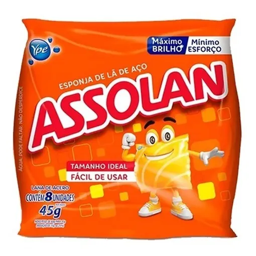 Esponja La De Aço Multiuso Brilho Limpeza 45g 8unid Assolan