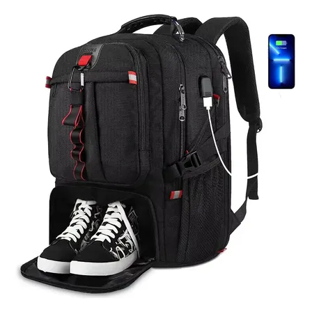 Mochila De Viagem 50l Esportiva Academia Impermeável Para Homem, Mochila Para Notebook De 17 Polegadas, Com Compartimentos Para Sapatos, Com Porta Usb De Carregamento, Yorepek 9822 Cor Preto