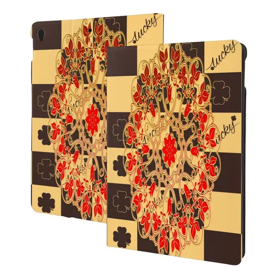 Mandala Chakra Rojo Dorado iPad Funda Cuero 10  Carcasa Pu