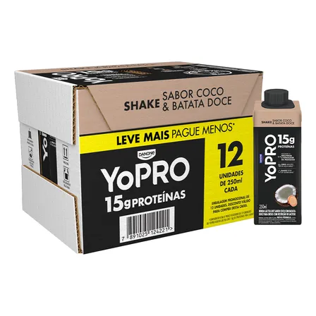 Yopro Bebida Láctea Uht Coco Com Batata-doce 15g De Proteínas 250ml - 12 Unidades