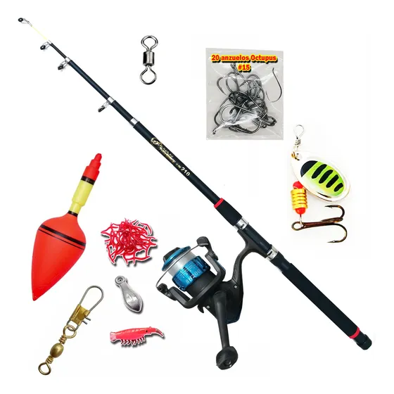 Kit Caña De Pescar 2.1m Telescópico Accesorios Carrete Nylon