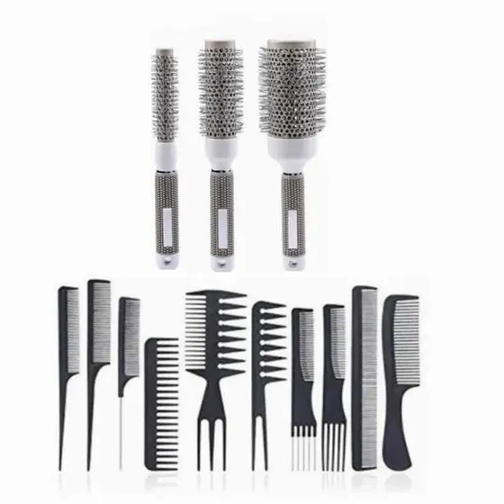Set 3 Cepillos Térmicos Brushing Alisado + Set 10 P Peinetas Color #32mm #25mm #53mm