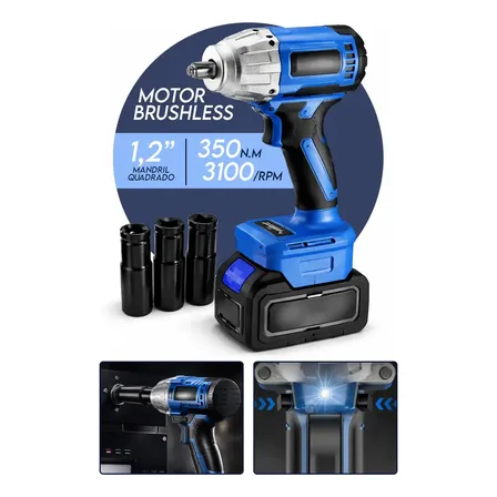 Chave De Impacto 48v Com Bateria Recarregável Mandril 1,2  Quadrado Torque 350n.m 0-3100 Rpm Velocidade Variável Carregador Bivolt Motor Sem Escova Mackie Ferramentas 127/220v