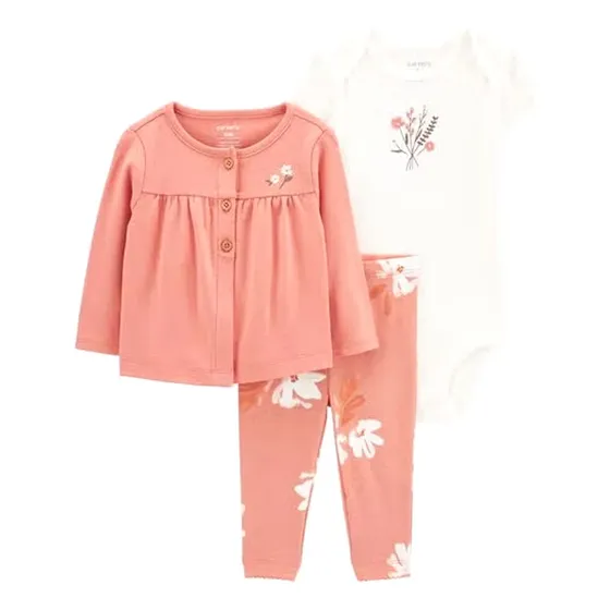 Set De 3 Piezas Carters Cardigan Rosa 12m