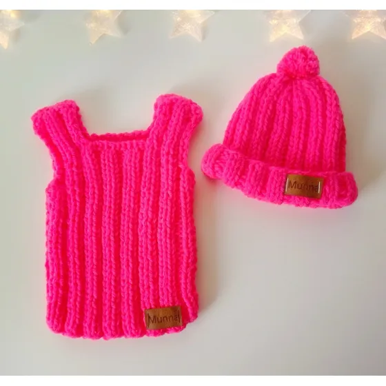 Conjunto Bebé Chaleco Y Gorro De Lana Tejido 0 A 3 Meses