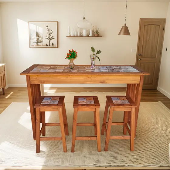 Mesa Bancada Com 3 Banquetas Alta Estilo Gourmet Cozinha
