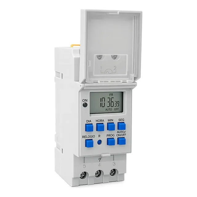 Timer Temporizador Digital Trilho Din Exatron Letm4004 110v 220v Bivolt 10a Programável Iluminação Refletor Sirene 40 Programações Semanal Cinza