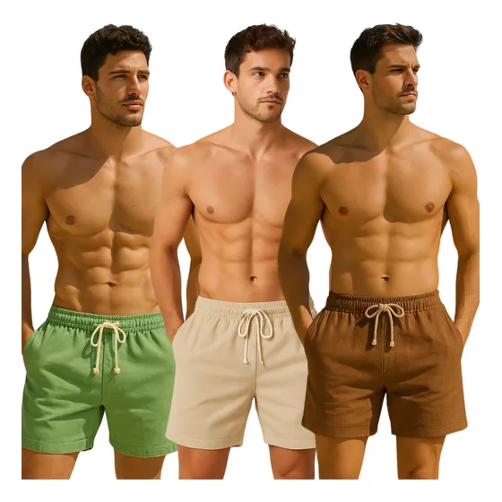 Kit 3 Shorts Masculino Casual Leve Mauricinho De Linho