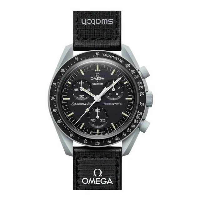 Reloj Swatch X Omega, Moonswatch, Mission To The Moon, color de correa negro, color de bisel negro}