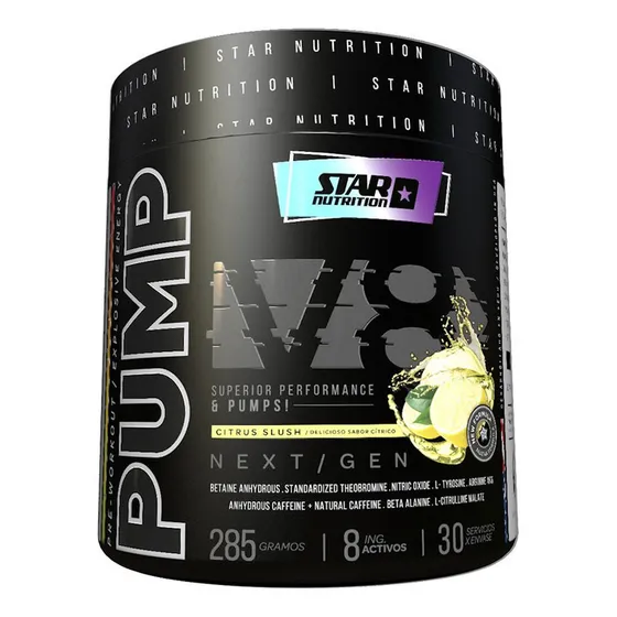 Pre Entreno Pump V8 Star Nutrition Más Energía X 285 G Sabor Citrus slush