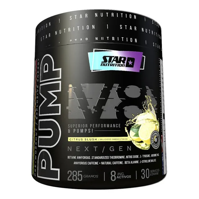 Pre Entreno Pump V8 Star Nutrition Más Energía X 285 G Sabor Citrus slush