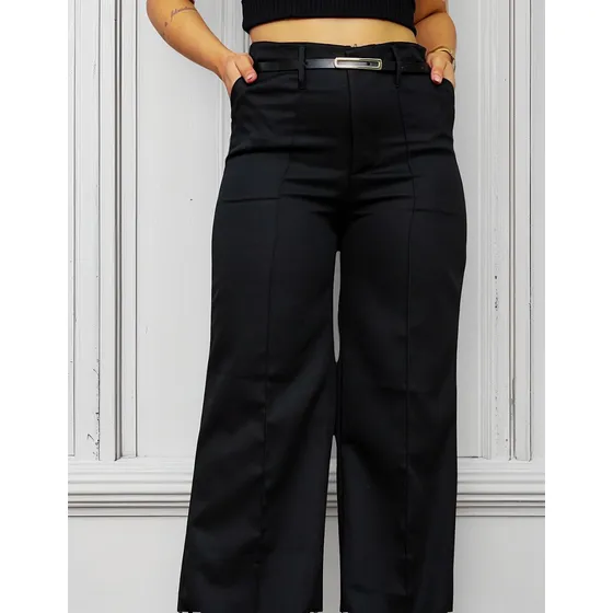 Calça Alfaiataria Pantalona Flare Com Zíper E Cinto Barato